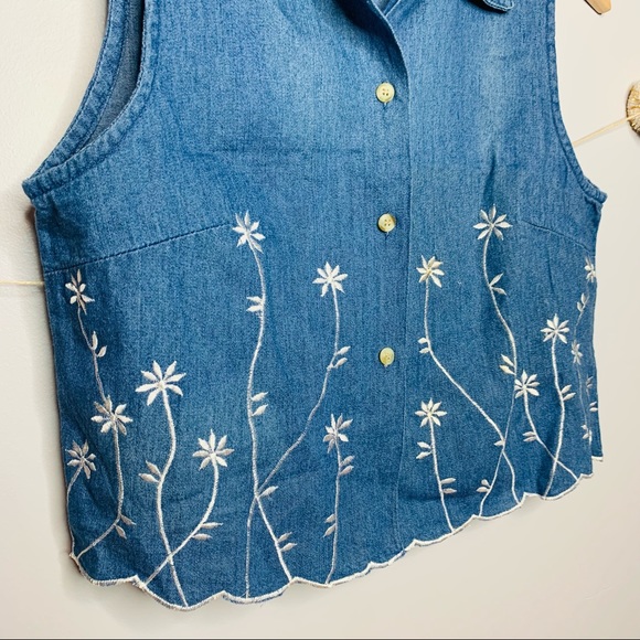 VINTAGE y2k embroidered floral denim crop top tank - Picture 4 of 7